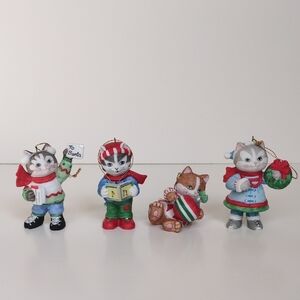 Vintage 90s Bronson Cat Christmas Ornaments - Caroling Kitty Wreath Santa Letter